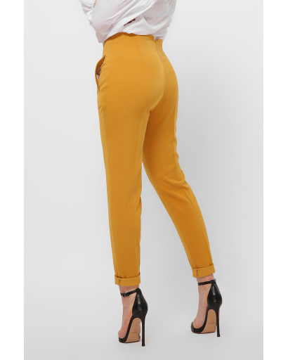 Жіночі брюки гірчиця на високій посадці 36598, Колір: Гірчиця, Розмір: XS, зображення 4