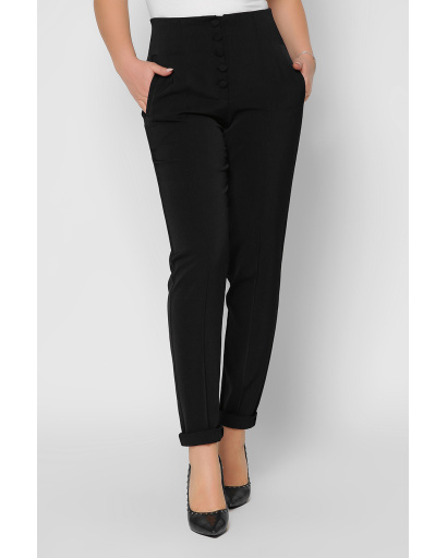 Женские черные брюки на высокой посадке 36599, Цвет: Черный, Размер: XS, изображение 2