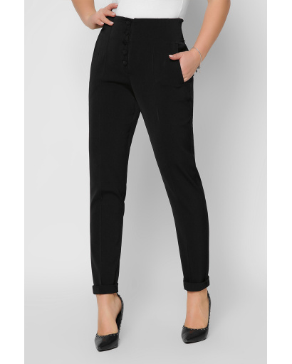 Женские черные брюки на высокой посадке 36599, Цвет: Черный, Размер: XS, изображение 3