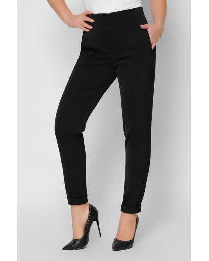 Женские черные брюки на высокой посадке 36599, Цвет: Черный, Размер: XS, изображение 4