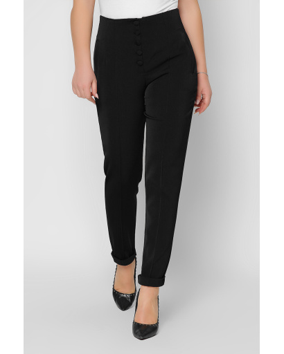 Женские черные брюки на высокой посадке 36599, Цвет: Черный, Размер: XS, изображение 5