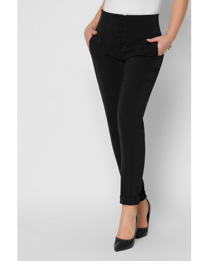 Женские черные брюки на высокой посадке 36599, Цвет: Черный, Размер: XS, изображение 6