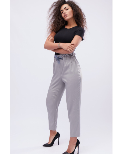 Серые брюки на резинке с завязкой 32549, Цвет: Серый, Размер: M, изображение 2