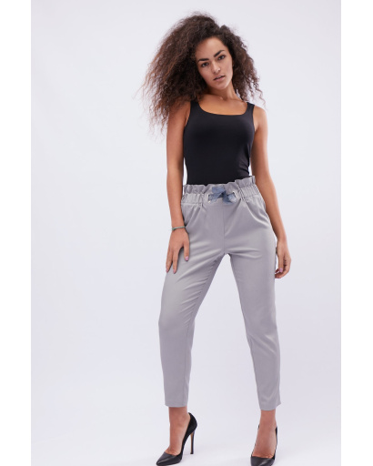 Серые брюки на резинке с завязкой 32549, Цвет: Серый, Размер: M, изображение 4