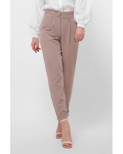 Женские бежевые брюки с рюшей на талии 36604, Цвет: Бежевый, Размер: XS, изображение 3