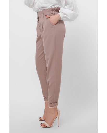 Женские бежевые брюки с рюшей на талии 36604, Цвет: Бежевый, Размер: XS, изображение 5