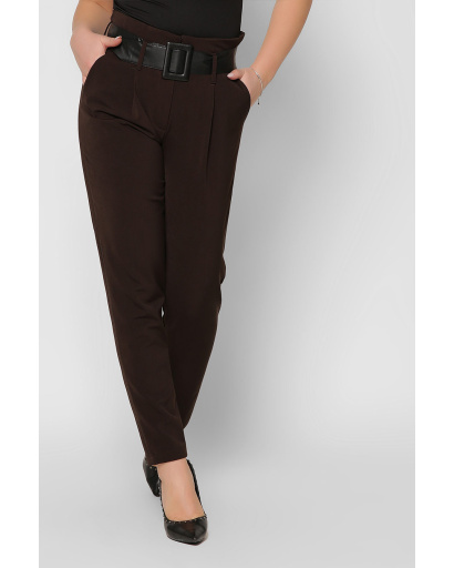 Звужені жіночі коричневі брюки з рюшею на талії 36605, Колір: Коричневий, Розмір: XS, зображення 3