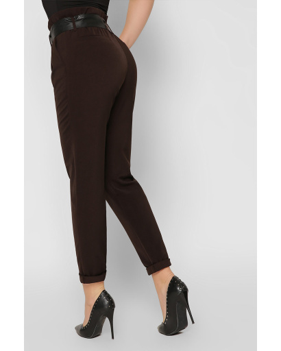 Звужені жіночі коричневі брюки з рюшею на талії 36605, Колір: Коричневий, Розмір: XS, зображення 6
