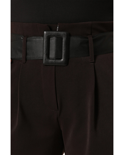 Звужені жіночі коричневі брюки з рюшею на талії 36605, Колір: Коричневий, Розмір: XS, зображення 7