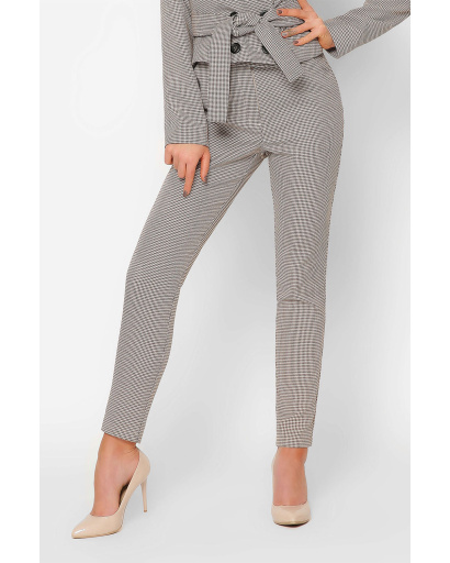 Костюмні брюки з поясом і візерунком гусяча лапка 36606, Колір: Бежевий, Розмір: XS, зображення 2