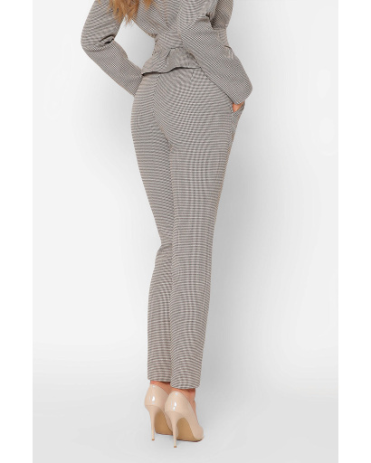 Костюмні брюки з поясом і візерунком гусяча лапка 36606, Колір: Бежевий, Розмір: XS, зображення 4