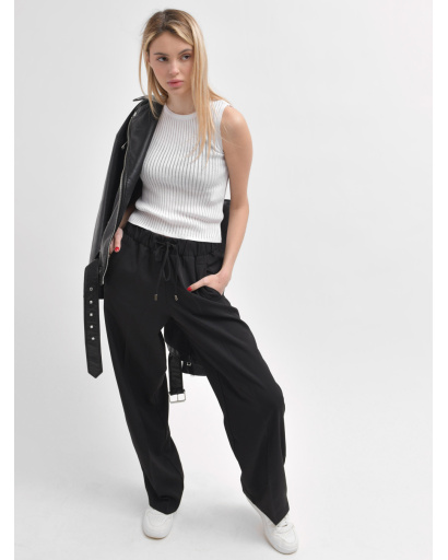 Женские черные брюки свободного кроя 55925, Цвет: Черный, Размер: S, изображение 6