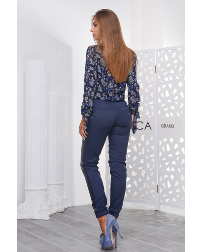 Сині жіночі брюки на манжетах з кулісами 27835, Колір: Синій, Розмір: S, зображення 2