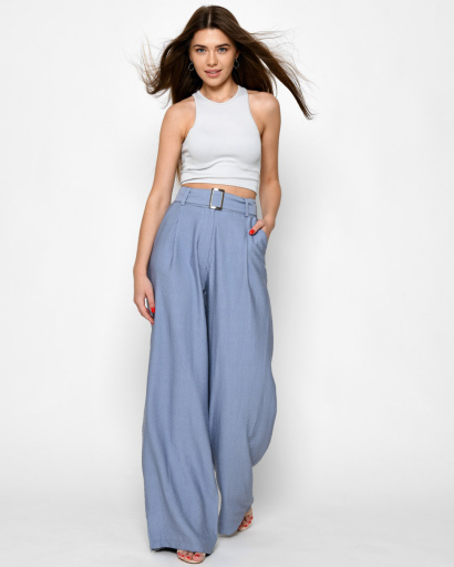 Голубые широкие брюки 48581, Цвет: Голубой, Размер: M, изображение 6