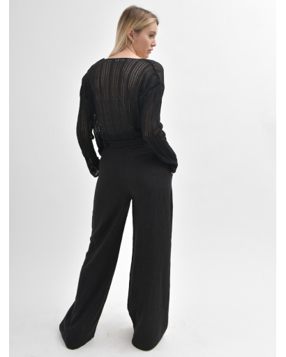 Широкі чорні брюки вільного крою 55956, Колір: Чорний, Розмір: L, зображення 2