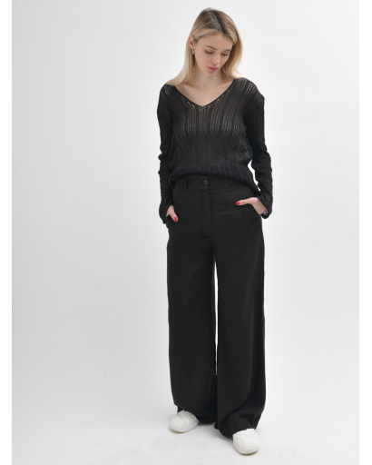 Широкі чорні брюки вільного крою 55956, Колір: Чорний, Розмір: L, зображення 3