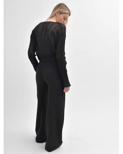 Широкі чорні брюки вільного крою 55956, Колір: Чорний, Розмір: L, зображення 5