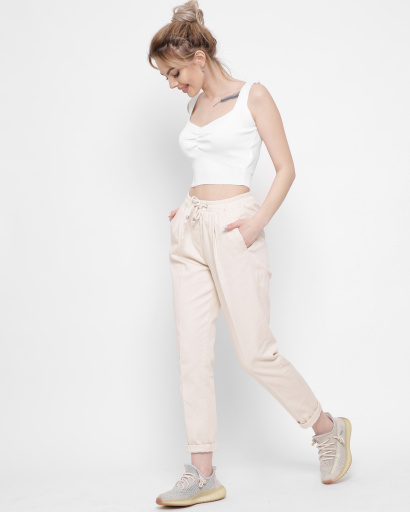 Повседневные брюки с завязками 43317, Цвет: Молочний, Размер: M, изображение 5