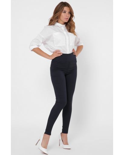 Облегающие синие брюки на высокой посадке 35980, Цвет: Синий, Размер: XS, изображение 3