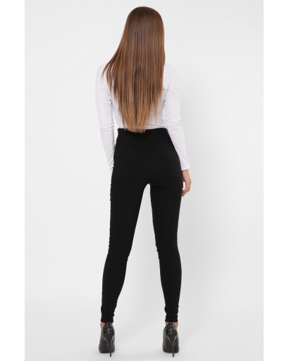 Облягаючі чорні брюки на високій посадці 35981, Колір: Чорний, Розмір: XS, зображення 4