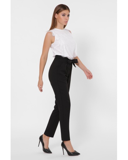 Классические черные брюки на завязке 35983, Цвет: Черный, Размер: S, изображение 2