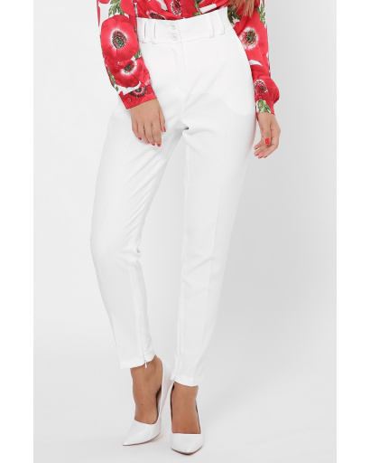 Классические брюки на высокой посадке 35988, Цвет: Молочний, Размер: XL, изображение 2