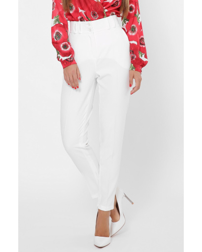 Классические брюки на высокой посадке 35988, Цвет: Молочний, Размер: XL, изображение 3