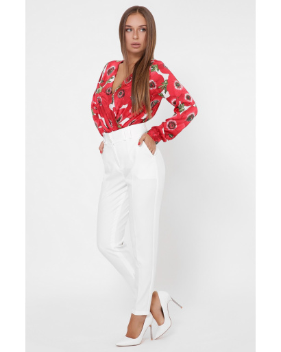 Классические брюки на высокой посадке 35988, Цвет: Молочний, Размер: XL, изображение 4