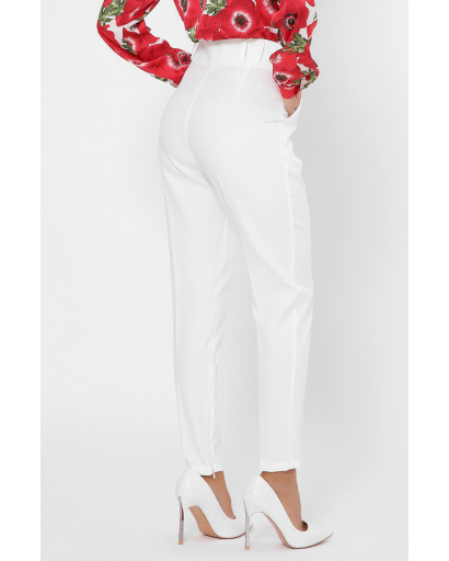 Классические брюки на высокой посадке 35988, Цвет: Молочний, Размер: XL, изображение 5