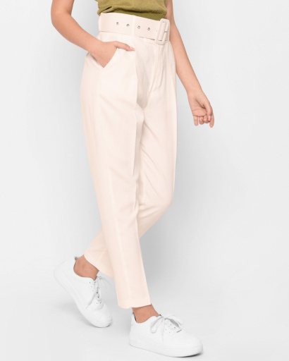Легкие классические брюки с поясом 43334, Цвет: Молочний, Размер: S, изображение 2