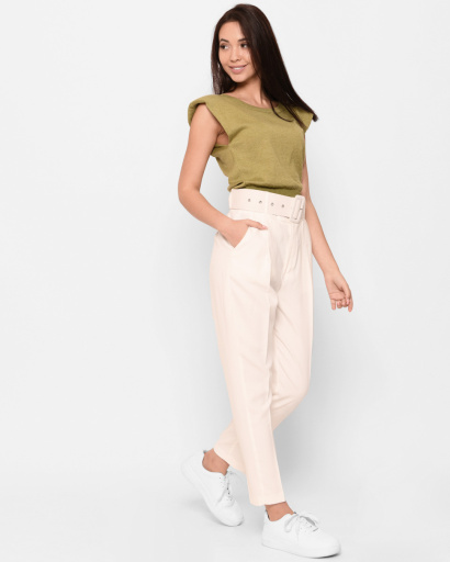 Легкие классические брюки с поясом 43334, Цвет: Молочний, Размер: S, изображение 5