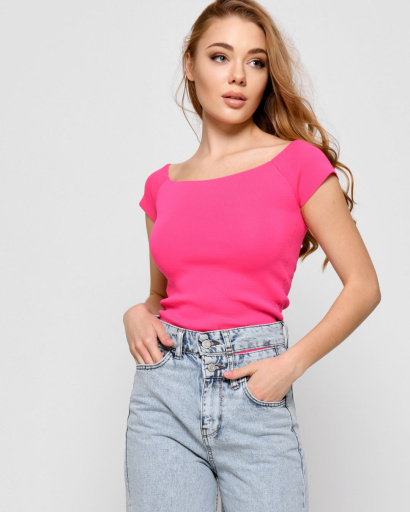 Малиновий топ з відкритими плечима 48569, Колір: Малина, Розмір: ONE SIZE, зображення 5