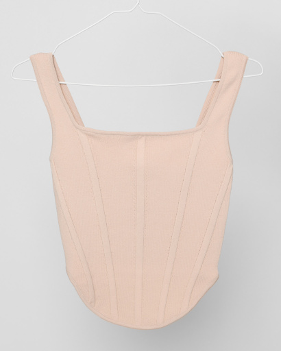 Закруглений бежевий топ 48571, Колір: Бежевий, Розмір: ONE SIZE, зображення 3