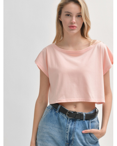 Персиковий жіночий кроп-топ 55401, Колір: Персиковий, Розмір: XS, зображення 3