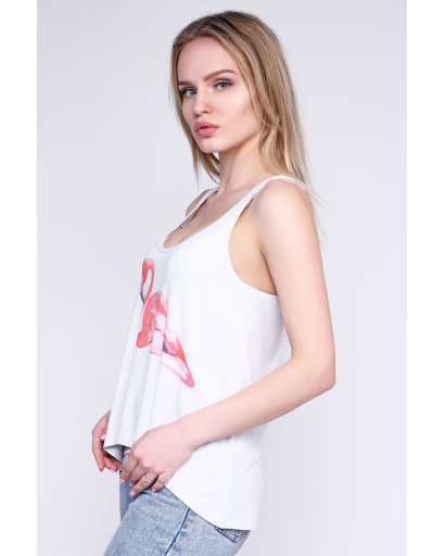 Яскрава майка вільного крою з принтом фламінго 35760, Колір: Білий, Розмір: XS, зображення 2