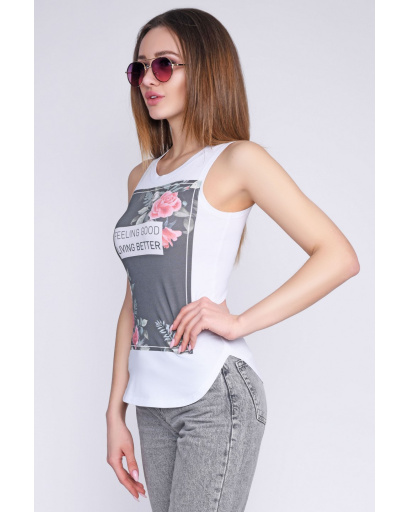 Біла майка з принтом 35762, Колір: Білий, Розмір: XS, зображення 2