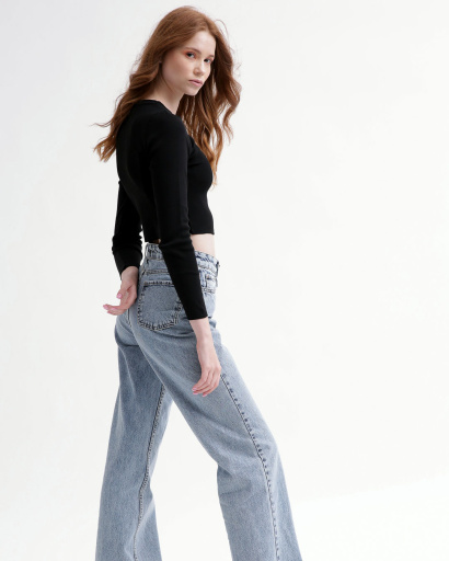 Трикотажний чорний кроп-топ 55793, Колір: Чорний, Розмір: ONE SIZE, зображення 3