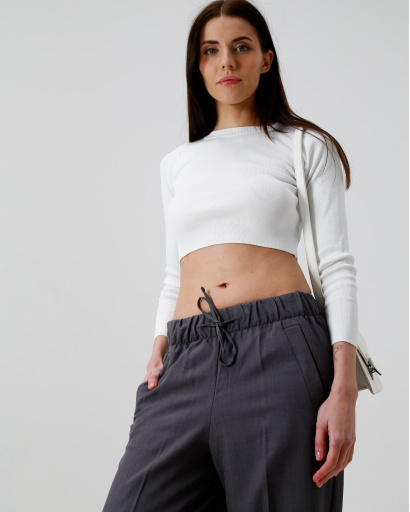 Трикотажний білий кроп-топ 55794, Колір: Білий, Розмір: ONE SIZE, зображення 2