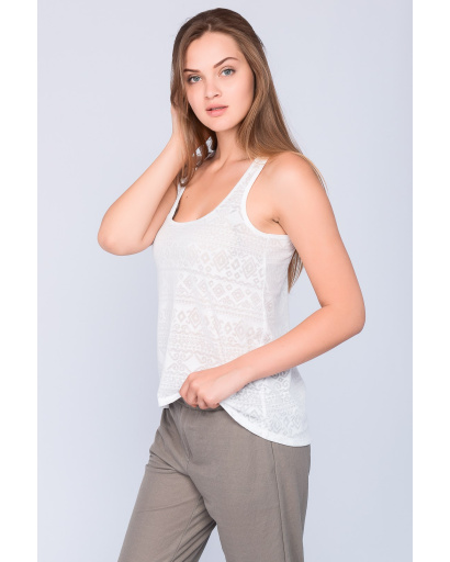 Біла майка з орнаментом 33519, Цвет: Белый, Размер: XS, изображение 3