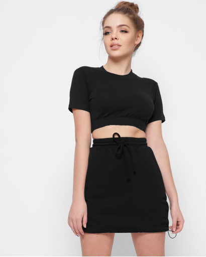 Короткий черный топ на резинке 41411, Цвет: Черный, Размер: M, изображение 2