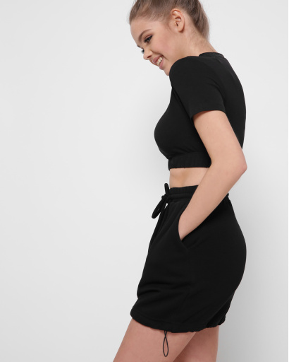 Короткий черный топ на резинке 41411, Цвет: Черный, Размер: M, изображение 4