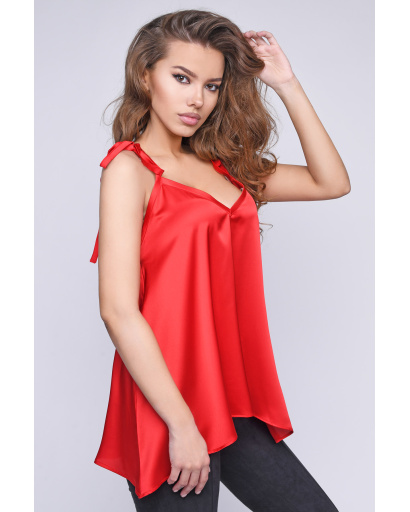Шовкова жіноча блузка на зав'язках 35770, Колір: Червоний, Розмір: L, зображення 2