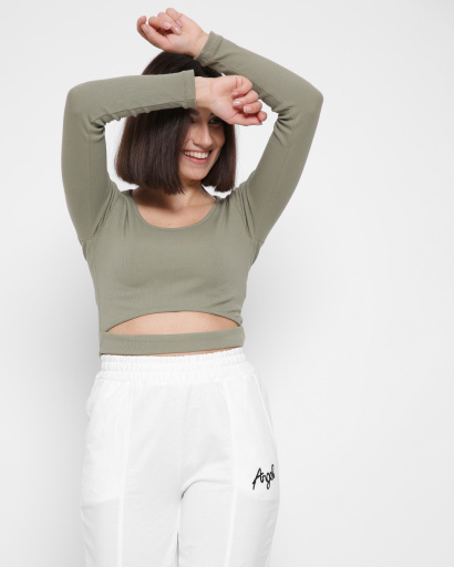 Облегающий топ хаки с длинным рукавом 43289, Цвет: Хаки, Размер: S, изображение 2