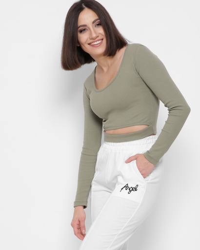 Облегающий топ хаки с длинным рукавом 43289, Цвет: Хаки, Размер: S, изображение 3