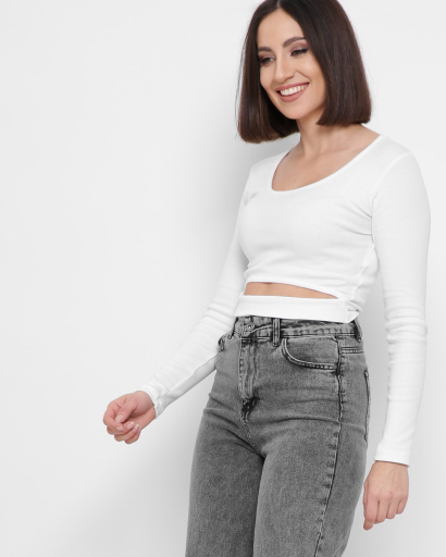 Белый топ с длинным рукавом 43290, Цвет: Белый, Размер: L, изображение 2