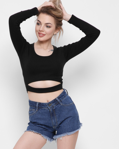 Черный топ с разрезом на талии 43292, Цвет: Черный, Размер: L, изображение 2