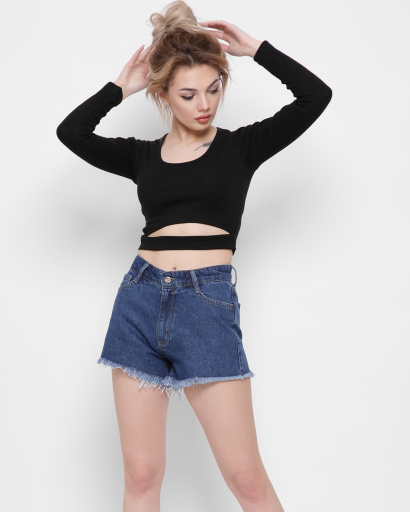 Черный топ с разрезом на талии 43292, Цвет: Черный, Размер: L, изображение 3