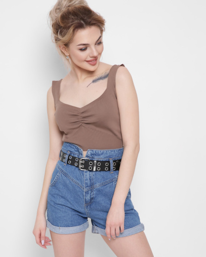 Коричневий топ на резинці 43015, Колір: Коричневий, Розмір: ONE SIZE, зображення 2