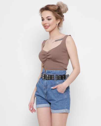 Коричневий топ на резинці 43015, Колір: Коричневий, Розмір: ONE SIZE, зображення 3