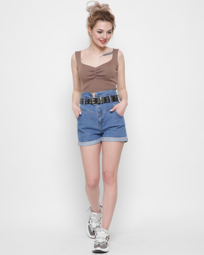 Коричневий топ на резинці 43015, Колір: Коричневий, Розмір: ONE SIZE, зображення 5